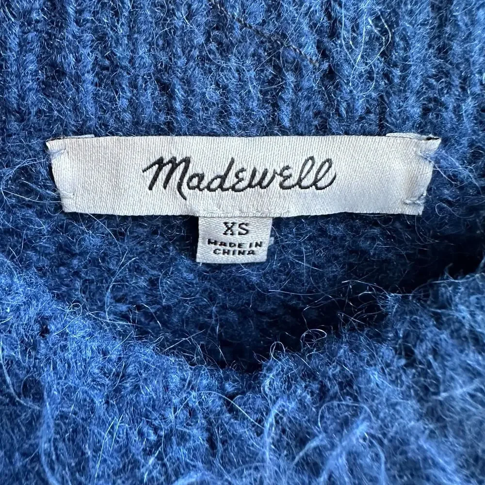Madewell Brushed V-Neck Sweater | Heather Lapis Blue Stripe | XS